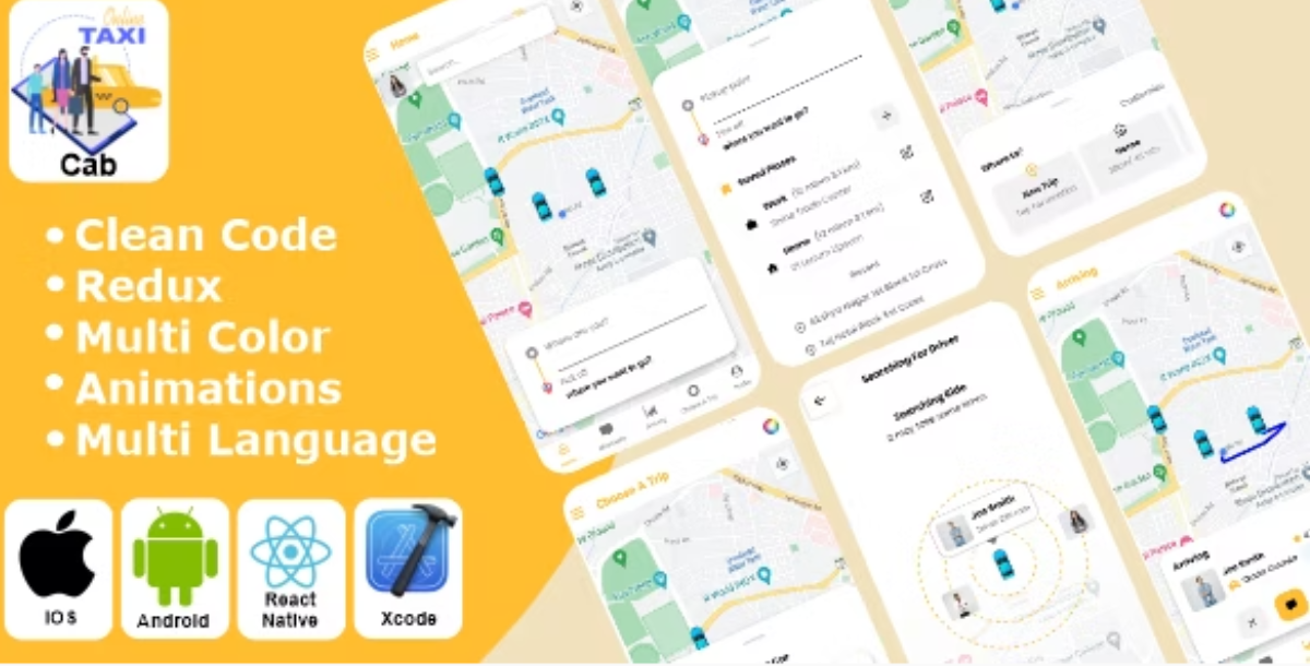 Cab - Taxi Booking | Cab Booking App | React Native iOS/Android App Template