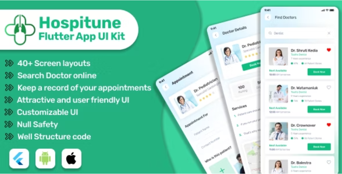 Hospitune : Doctor Appointment System - Flutter iOS/Android App Template