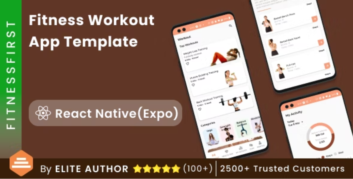 Home Workout Fitness Android App Template + iOS App Template | React Native | FitnessFirst