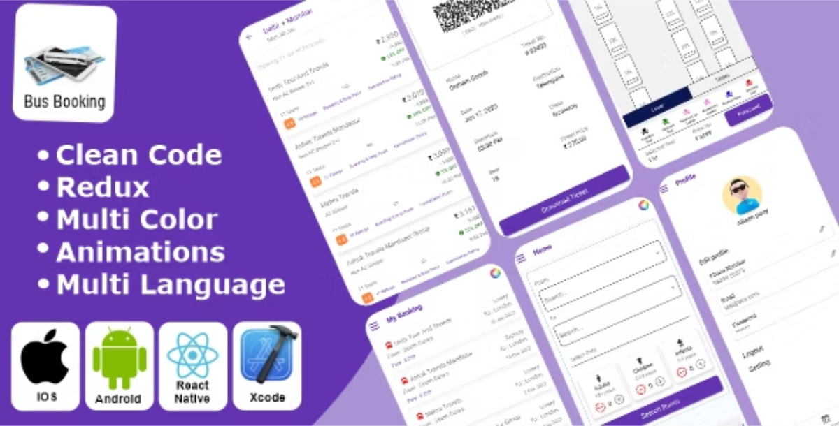 Online Bus Ticket Booking React Native iOS/Android App Template