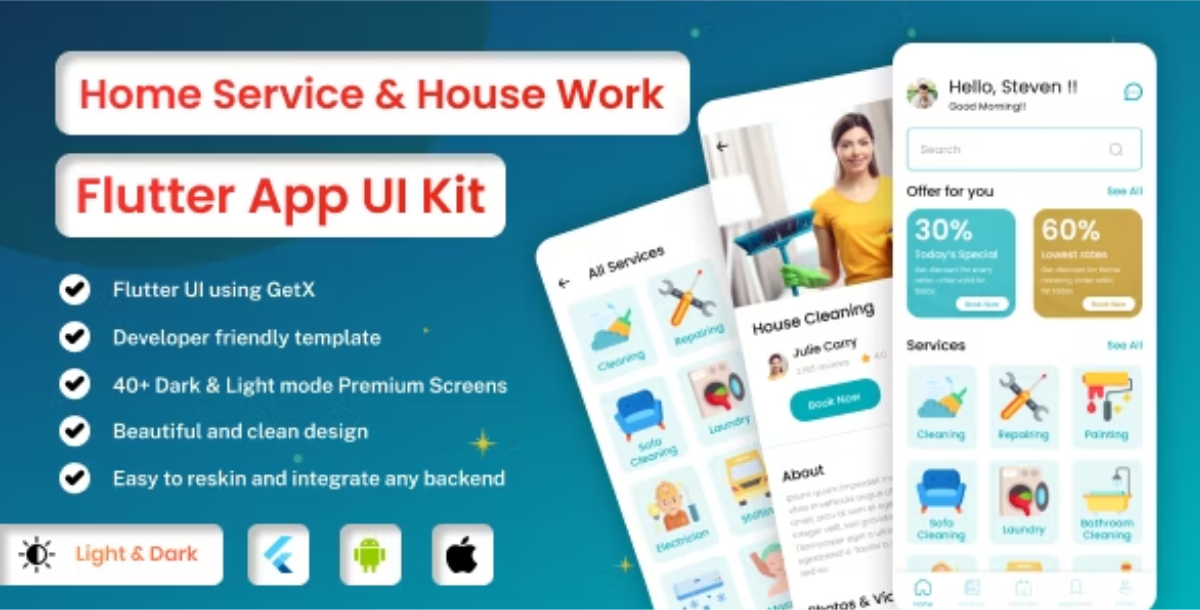 Home Service & House Work | Service Provider | Flutter iOS/Android App Template