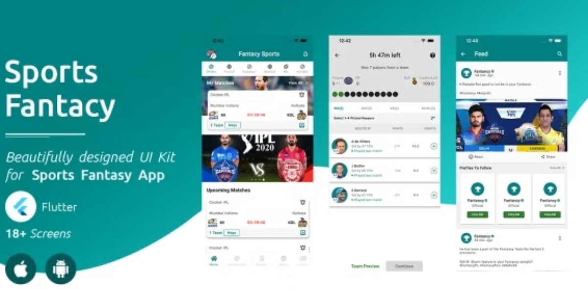 Sports Fantasy Game Android App Template + iOS App Template | Flutter | Sports Fantasy
