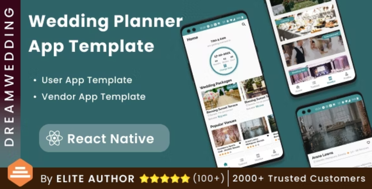 Wedding Planning Android App Template + iOS App Template | 2 Apps | React Native | DreamWedding