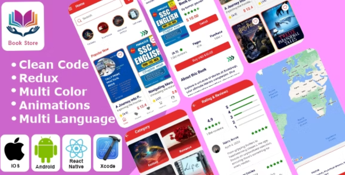 Book Store App - Library App | Book Discovery App | Book shop React Native iOS/Android App Template