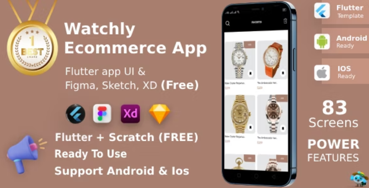 Watchly | ANDROID + IOS + FIGMA | UI Kit | Flutter | Ecommerce Watch APP