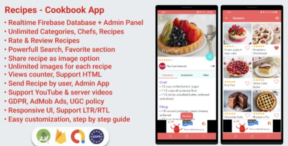 Recipes - Cookbook App for Android with Admin Panel