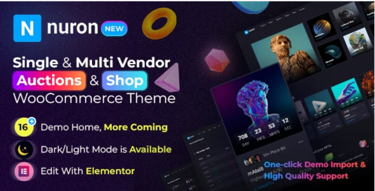 Nuron - Multi Vendor Auctions & NFT WooCommerce Theme