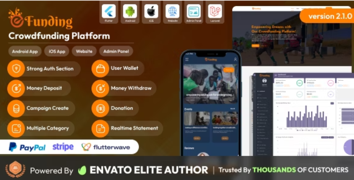 eFunding - Crowdfunding Platform Android and iOS App | Website | Admin Panel
