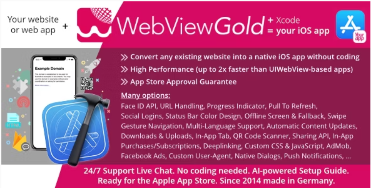 WebViewGold for iOS | Convert website to iOS app | No Code, Push, URL Handling & much more!